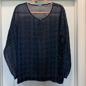 Old Navy Sheer Black and Blue Geometric Blouse